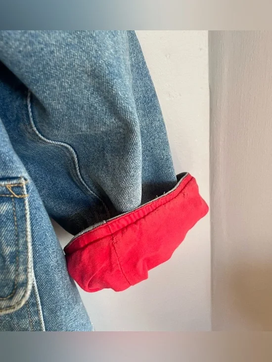 Vintage 90s Denim Barn Coat with Red Lining Toggle Paddington Cotton L - Picture 4 of 8